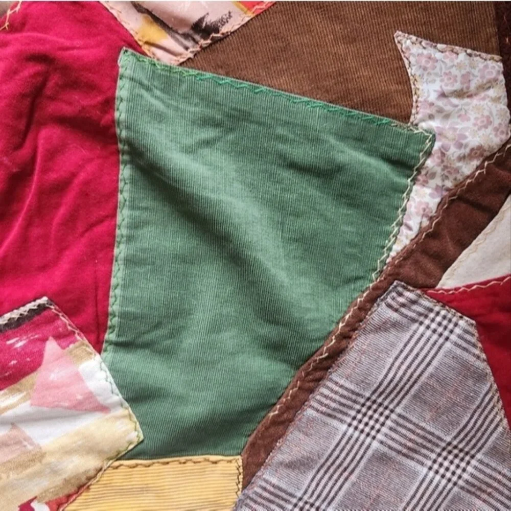 Crazy Quilt with‎ Multicolor Design Retro 70 Hunter Colors Thick Plush Handcraft